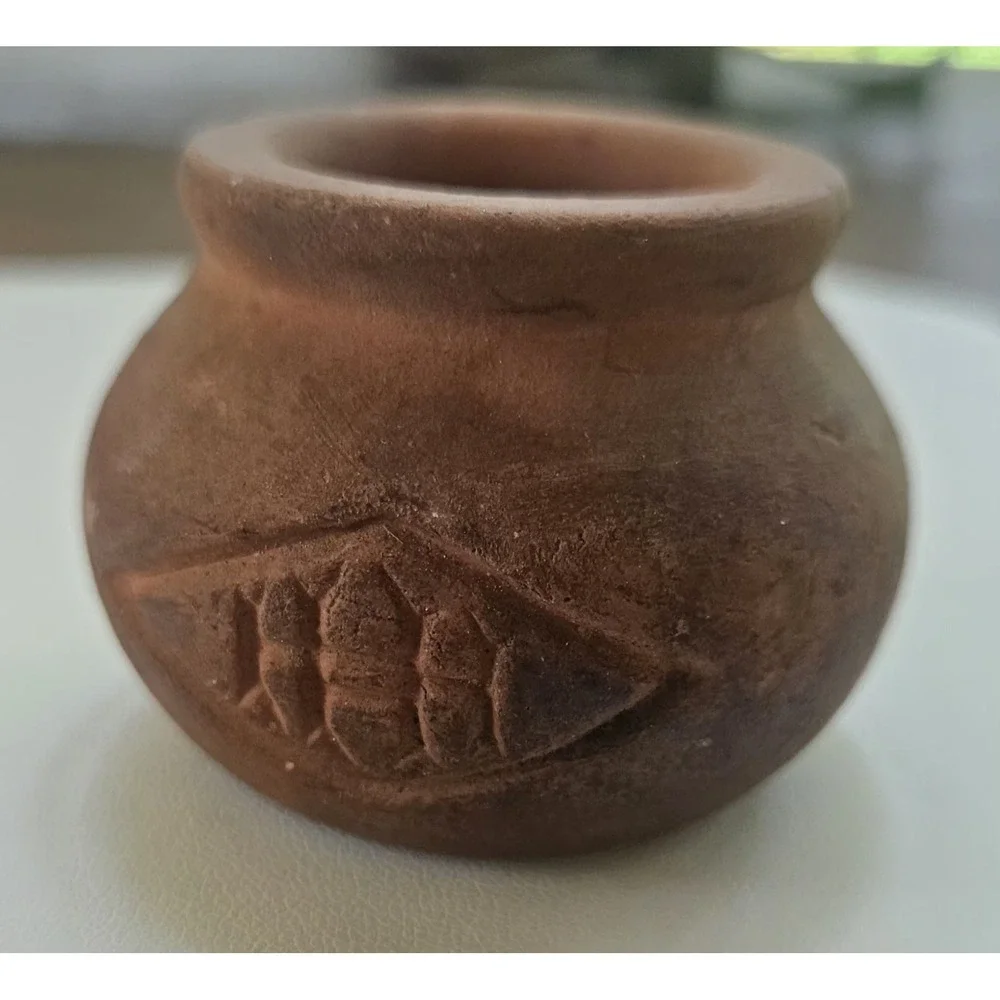 Vintage 1920 BOSTON Baked BEANS  Pottery Redware Miniature  Crock